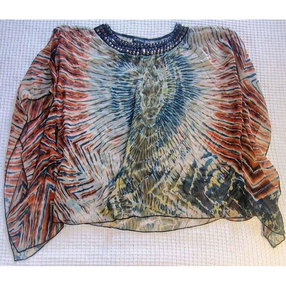 C.O.C. One Sz Blouse Poncho Sheer Bohemian Whimsical Coastal Chic Artsy Festival